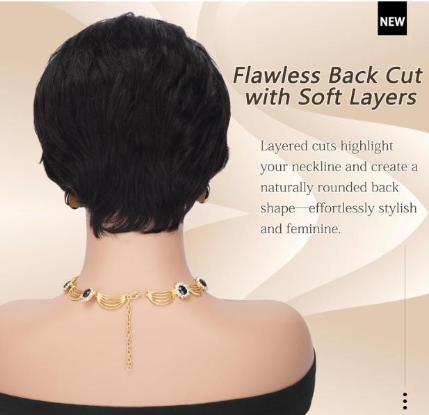 Short Pixie Cut Wig Brazilian Virgin Human Hair Black And Highlight Colorful Wig With Bangs Full Machine Ready To Go Glueless Wig dealsforyourdays