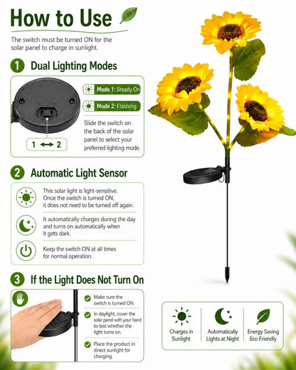 LED Solar Sunflower Garden Stake Lights - 2/4/6 Packs, 14cm Large Flower Heads, 65cm Tall, IP65 Waterproof Realistic Decor for Lawn, Patio, Light