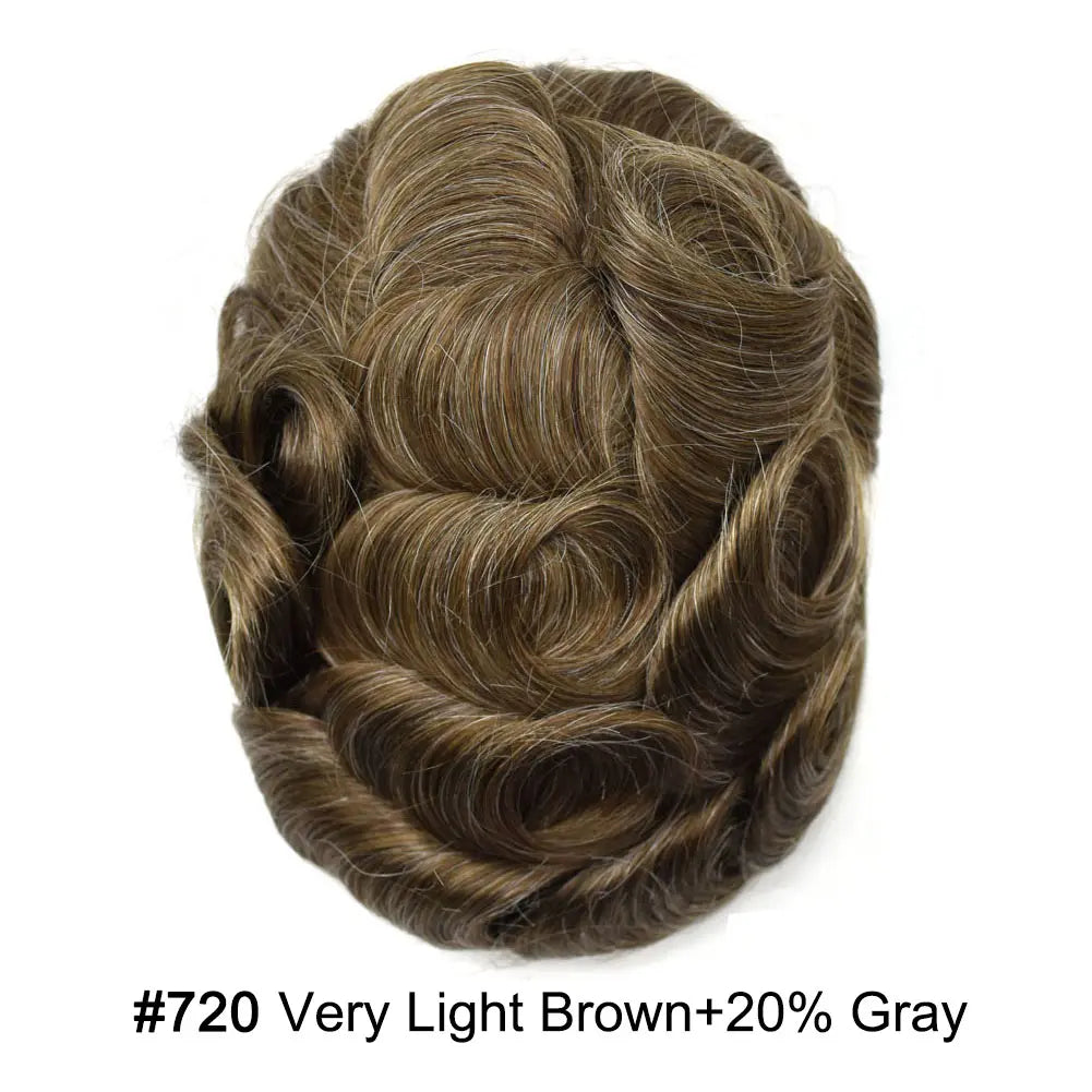 Full Poly Hairpiece for Men Toupee Real Human Hair Replacement System Natural Looking Mens Wig Durable PU Injected Mens Hair System Hair Pieces for Men Hair Unit for Hair Loss protesis capilar hombre Male Hair Prosthesis