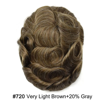 Full Poly Hairpiece for Men Toupee Real Human Hair Replacement System Natural Looking Mens Wig Durable PU Injected Mens Hair System Hair Pieces for Men Hair Unit for Hair Loss protesis capilar hombre Male Hair Prosthesis