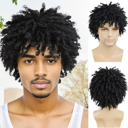 Men Wig Dreadlock Wig Short Afro Twist Braided Wig Glueless Synthetic Curly Dreads Wig Coily Textured Wigs Convenient Wigs