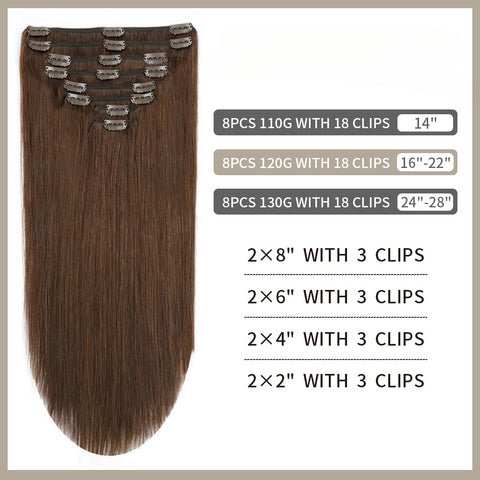 Clip In Hair Extensions Human Hair 8Pcs 18 Clips Invisible Natural Remy Human Hair (#4 Medium Brown)