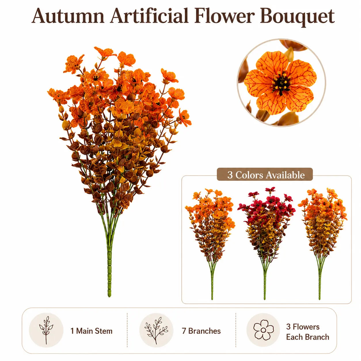 Fall Artificial Flower Halloween (6/12/24/48-Piece/set), UV Resistant Colorful Fake Flower, Decorative Bouquet for Home Garden Party Wedding Decor, Artificial Flowers Bouquet summerwin tiktokshopbacktoschool