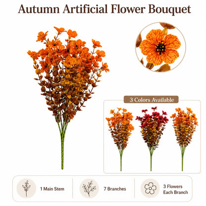 Fall Artificial Flower Halloween (6/12/24/48-Piece/set), UV Resistant Colorful Fake Flower, Decorative Bouquet for Home Garden Party Wedding Decor, Artificial Flowers Bouquet summerwin tiktokshopbacktoschool