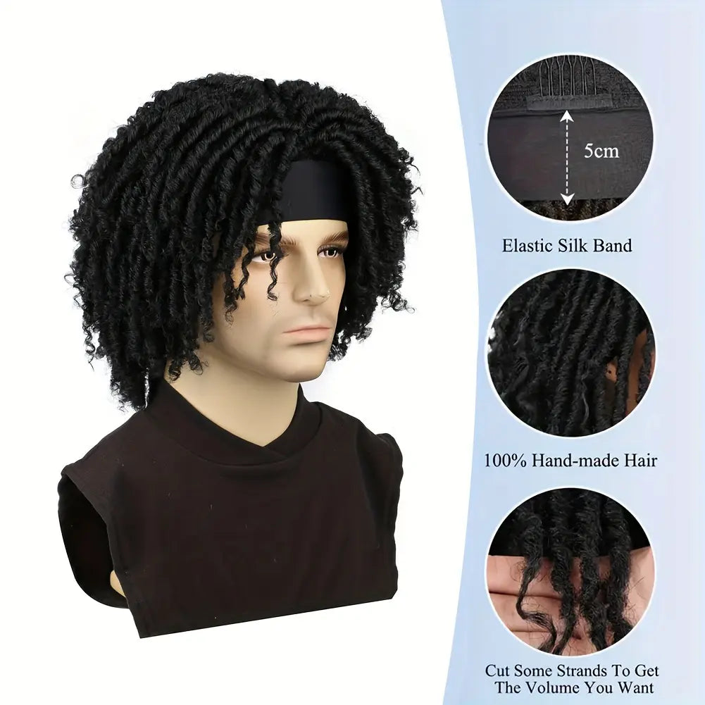 Men’s Synthetic Dreadlock Wig with 6-Inch Headband | Braided Twists & Curly Ends | Natural Look Everyday Wear | Breathable & Adjustable | Hip Hop Rasta Style