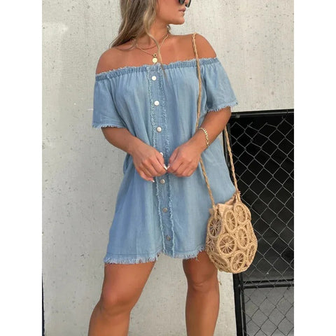 SHORT SLEEVE CASUAL DENIM DRESS (BUY 2 FREE SHIPPING)