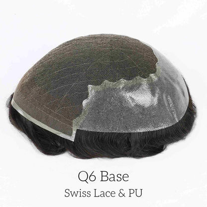 Q6 base Men's Non Surgical Hair Replacement  Swiss Lace With Skin Poly Back and Middle Best for Gym