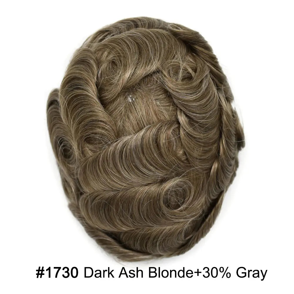 Full Poly Hairpiece for Men Toupee Real Human Hair Replacement System Natural Looking Mens Wig Durable PU Injected Mens Hair System Hair Pieces for Men Hair Unit for Hair Loss protesis capilar hombre Male Hair Prosthesis