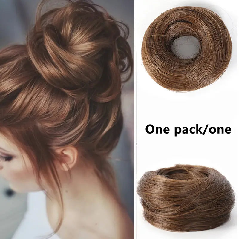 Women's Polyester PE Synthetic Messy Bun Hair Piece - Curly Updo Scrunchie Extension with Instant Volume & High Crown, Ideal for Female Everyday Wear, Scrunchie Base