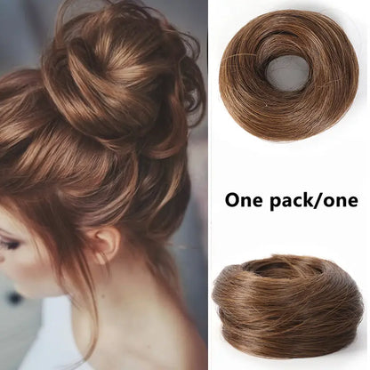 Women's Polyester PE Synthetic Messy Bun Hair Piece - Curly Updo Scrunchie Extension with Instant Volume & High Crown, Ideal for Female Everyday Wear, Scrunchie Base