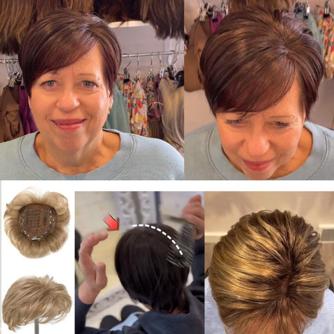 4"-6" Short hair topper to add volume, cover regrowth or thin hair patches