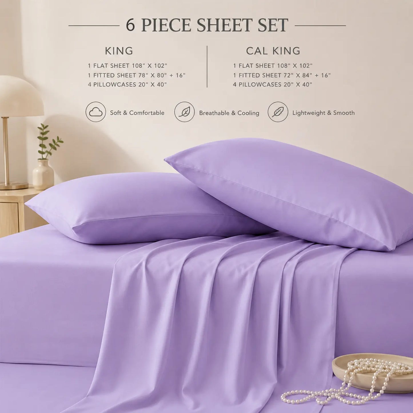 Extra Deep Pocket Bamboo Sheets - 6 Pcs Breathable &Cooling for Hot Sleepers , Hotel Luxury Fitted Soft Wrinkle-Free For Extra Deep Mattresses, Room Decor, Twin/Full/Queen/King Size Pillowcase Sets