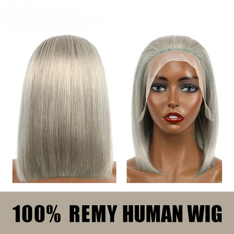 13×4 Full Lace Frontal Bob Wig Free Part Natural Remy Human Hair (#Sliver)