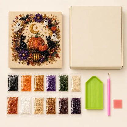 【10*10inch】DIY Diamond Painting Kit with Special-Shaped Beads, Christmas & Halloween Art Craft, Sparkling Holiday Canvas Decoration, Relaxing Handmade Gift for Adults and Beginners