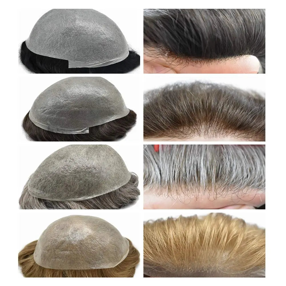 Mens Hair System 0.04mm Ultra Thin Skin Toupee For Men Hairpiece Real Human Hair Replacement Systems All V-Looped Knots Invisible Realistic Natural Hairline Male Hair Prosthesis Protesis Capilar Hombre