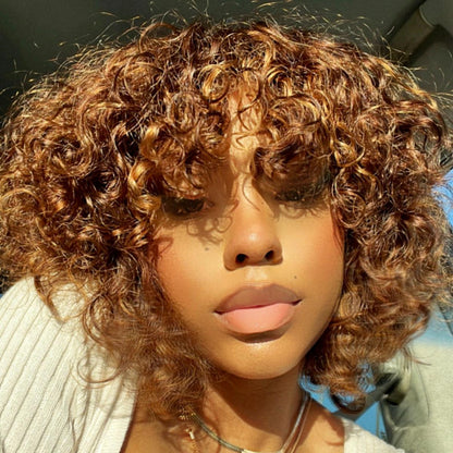 High Density Messy Curly Wig With Bang