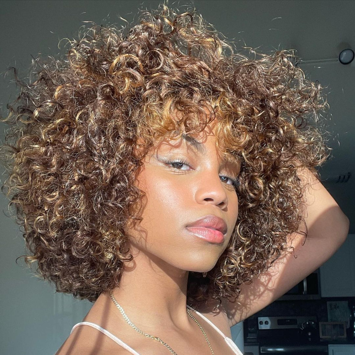 High Density Messy Curly Wig With Bang
