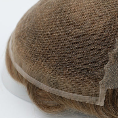 Q6 base Men's Non Surgical Hair Replacement  Swiss Lace With Skin Poly Back and Middle Best for Gym