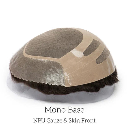 Fine Mono Hairpiece for Men With NPU Gauze Crown & Perimeter and Skin Front