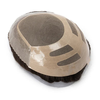 Fine Mono Hairpiece for Men With NPU Gauze Crown & Perimeter and Skin Front