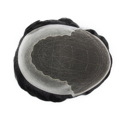 Q6 base Men's Non Surgical Hair Replacement  Swiss Lace With Skin Poly Back and Middle Best for Gym
