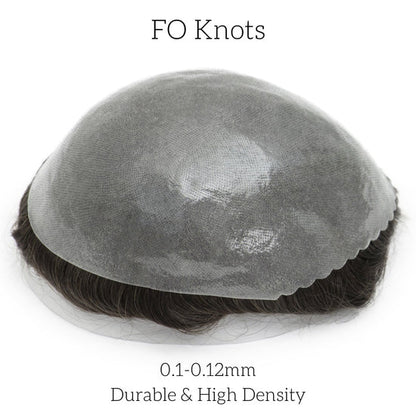 0.10-0.12mm Double Knots Full Skin Base  Men's Hair Unit  Men's Hairstyle for Thin Hair