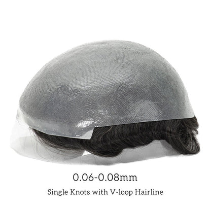 Single-knotted Mirage  Toupee for Men  0.06-0.08mm Full Super Thin Skin Base  Thicker Hair and More Durable
