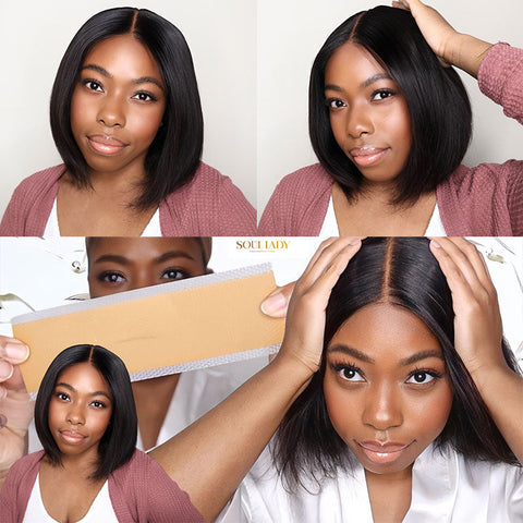 Flash Sale | Soul Lady 5x5 HD Lace Blunt Cut Bob Short Straight Hair Side Part Bob Wigs