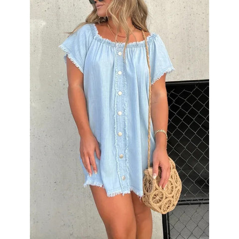 SHORT SLEEVE CASUAL DENIM DRESS (BUY 2 FREE SHIPPING)