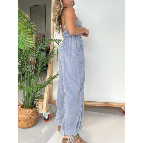 TENCEL DENIM LIGHTWEIGHT V-NECK JUMPSUIT (BUY 2 FREE SHIPPING)