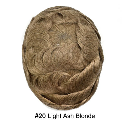 Full Poly Hairpiece for Men Toupee Real Human Hair Replacement System Natural Looking Mens Wig Durable PU Injected Mens Hair System Hair Pieces for Men Hair Unit for Hair Loss protesis capilar hombre Male Hair Prosthesis