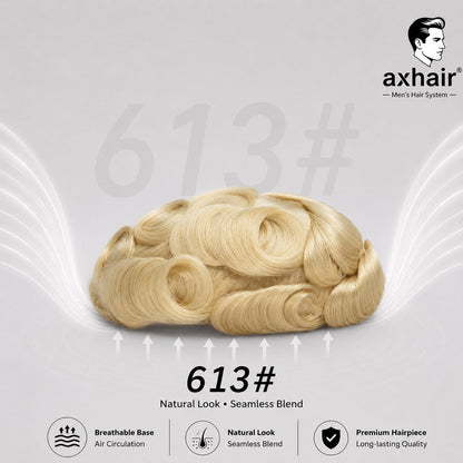 0.06-0.08 mm V Loop Bio Skin Hair System for Men  No-shine under Lights, Blends Well with Your Skin