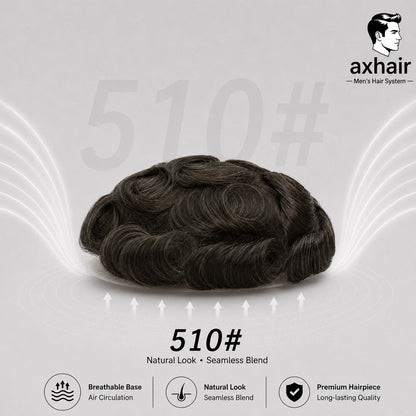 0.10-0.12mm Double Knots Full Skin Base  Men's Hair Unit  Men's Hairstyle for Thin Hair