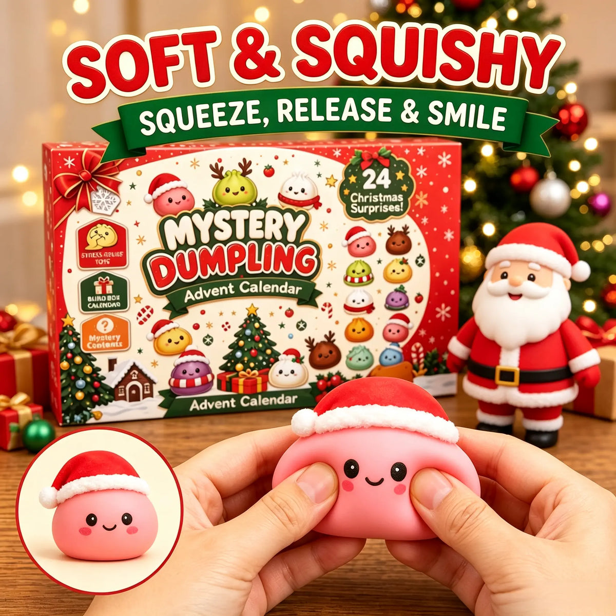 Christmas Mini Squishies Advent Calendar 2026, 24-Day Holiday Countdown Fidget Stress Relief Set, Cute Dumpling Squeeze Figures for Indoor Recreation, Stocking Stuffers, Xmas Party Favors, Small Surprise Gifts for Kids Teens Adults