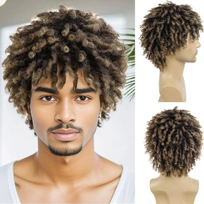 Men Wig Dreadlock Wig Short Afro Twist Braided Wig Glueless Synthetic Curly Dreads Wig Coily Textured Wigs Convenient Wigs