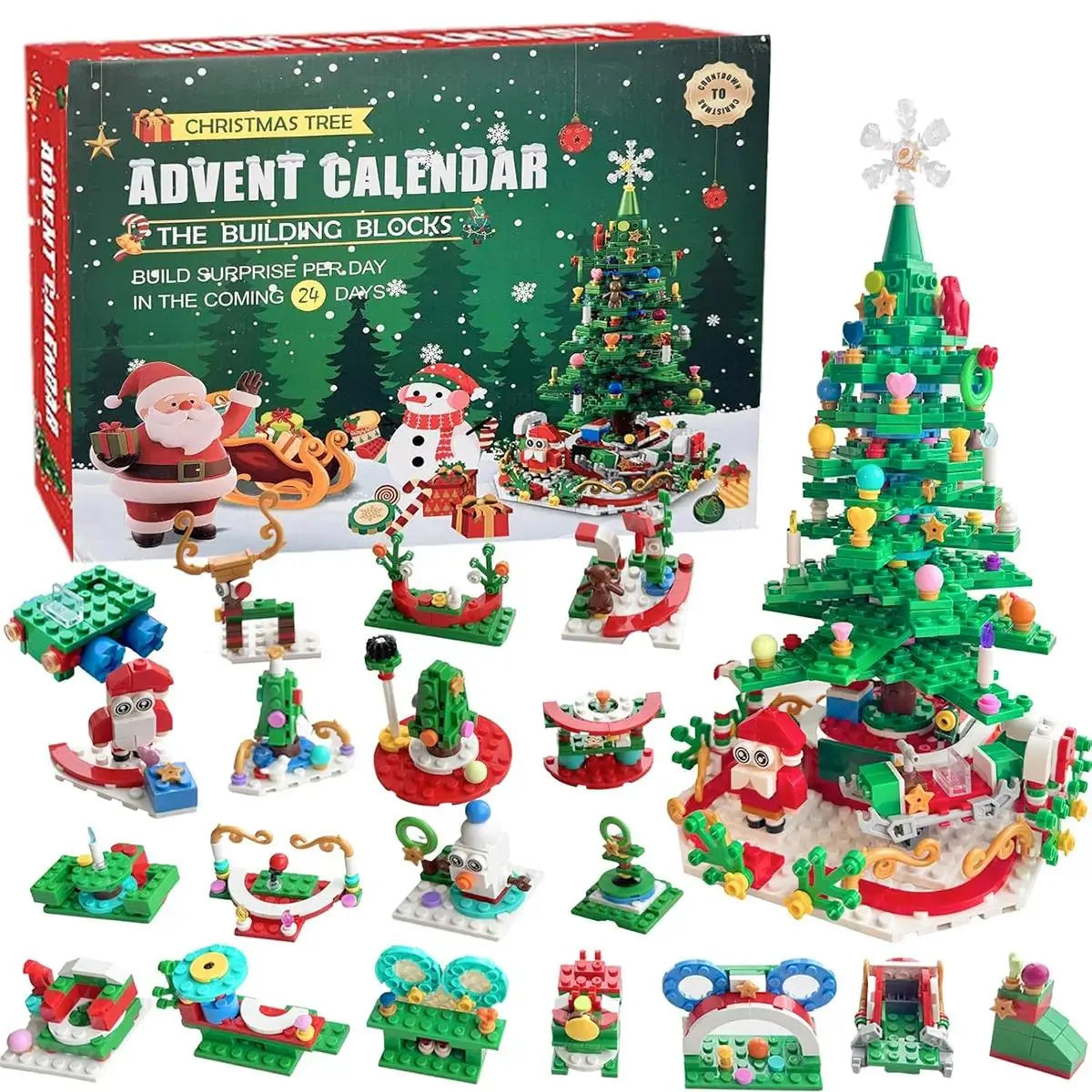 2026 Building Blocks Advent Calendar - 24Pack Mini Jigsaw Puzzle Toys, Safe Plastics Reindeer Themed Kits for Kids-Adults, Holiday Cheer Tradition Countdown Creative Assembly Toys, Vibrant, Brick Kit, Diy Building Block,parent-child bonding time