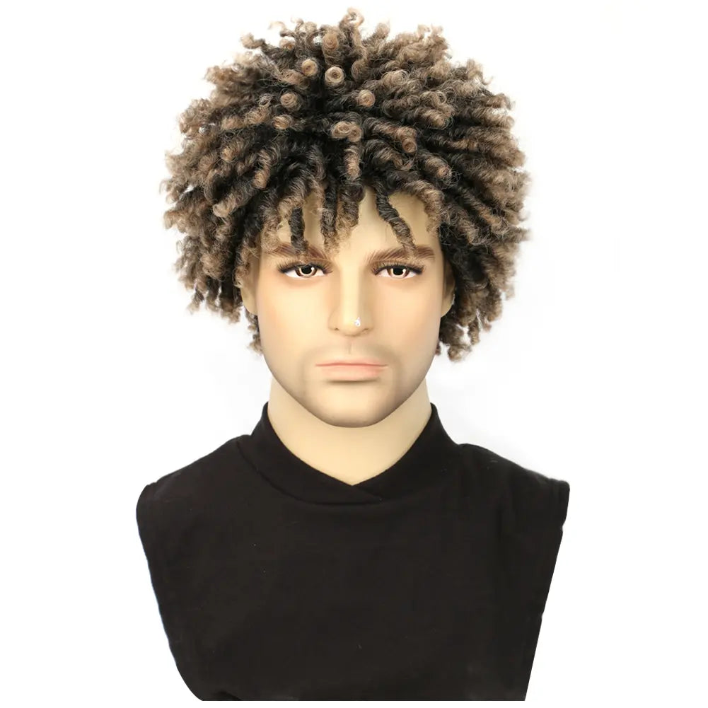 Men Wig Dreadlock Wig Short Afro Twist Braided Wig Glueless Synthetic Curly Dreads Wig Coily Textured Wigs Convenient Wigs