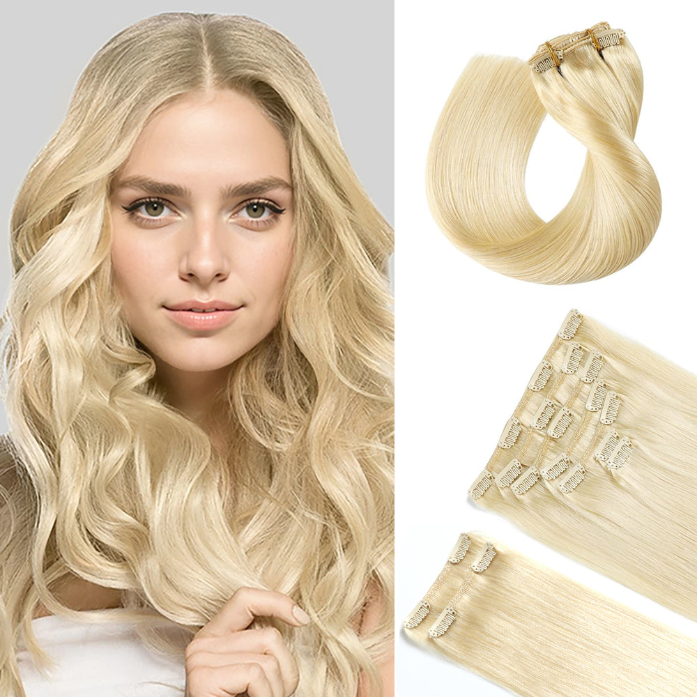 Clip In Hair Extensions Human Hair 9Pcs 20 Clips Invisible Natural Remy Human Hair (#613 Bleach Blonde)