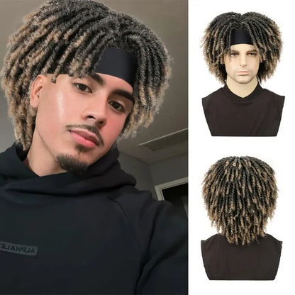 Men’s Synthetic Dreadlock Wig with 6-Inch Headband | Braided Twists & Curly Ends | Natural Look Everyday Wear | Breathable & Adjustable | Hip Hop Rasta Style