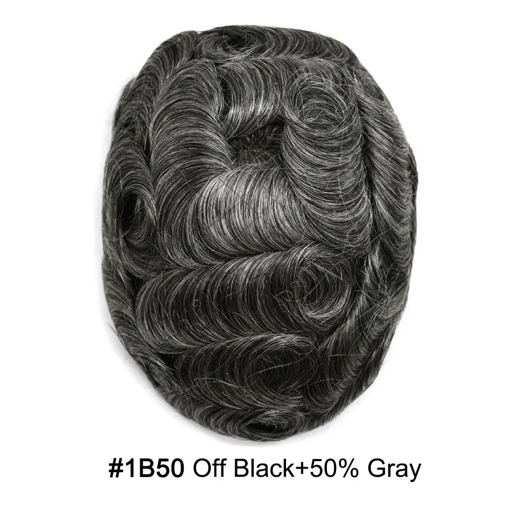 Full Poly Hairpiece for Men Toupee Real Human Hair Replacement System Natural Looking Mens Wig Durable PU Injected Mens Hair System Hair Pieces for Men Hair Unit for Hair Loss protesis capilar hombre Male Hair Prosthesis