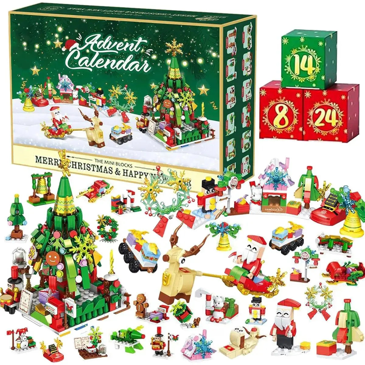 2026 Building Blocks Advent Calendar - 24Pack Mini Jigsaw Puzzle Toys, Safe Plastics Reindeer Themed Kits for Kids-Adults, Holiday Cheer Tradition Countdown Creative Assembly Toys, Vibrant, Brick Kit, Diy Building Block,parent-child bonding time