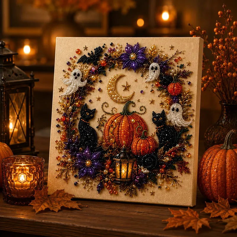 【10*10inch】DIY Diamond Painting Kit with Special-Shaped Beads, Christmas & Halloween Art Craft, Sparkling Holiday Canvas Decoration, Relaxing Handmade Gift for Adults and Beginners