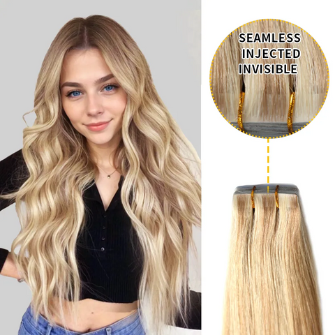 Seamless Injected Hand-Tied Invisible Tape In Hair Extension 20Pcs Virgin Human Hair (P18/613)