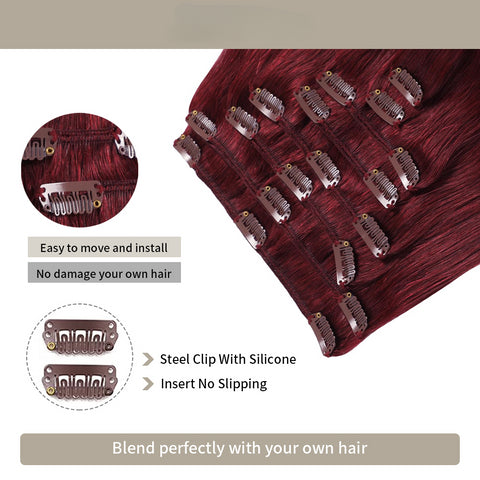 Clip In Hair Extensions Human Hair 8Pcs 18 Clips Invisible Natural Remy Human Hair (#99J Burgundy)