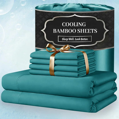 Extra Deep Pocket Bamboo Sheets - 6 Pcs Breathable &Cooling for Hot Sleepers , Hotel Luxury Fitted Soft Wrinkle-Free For Extra Deep Mattresses, Room Decor, Twin/Full/Queen/King Size Pillowcase Sets