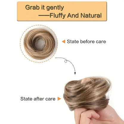 Women's Polyester PE Synthetic Messy Bun Hair Piece - Curly Updo Scrunchie Extension with Instant Volume & High Crown, Ideal for Female Everyday Wear, Scrunchie Base