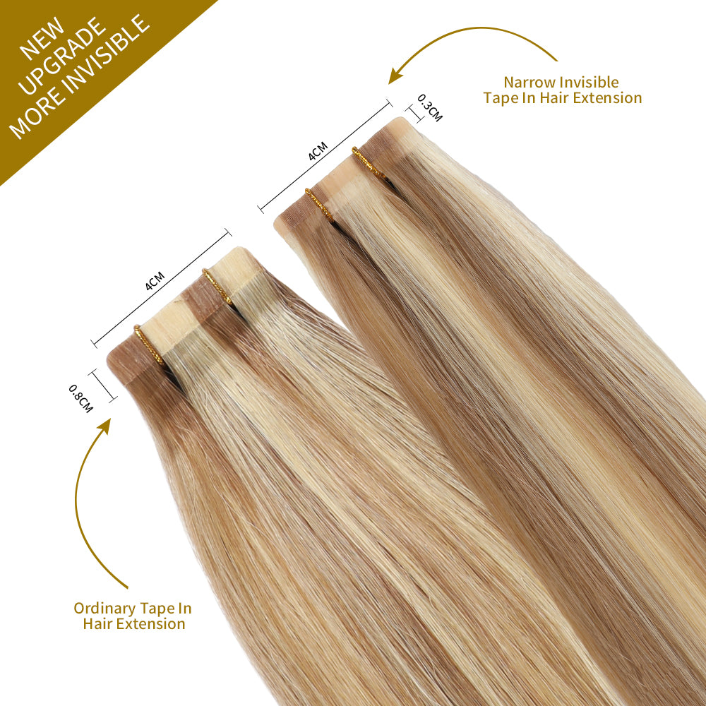 Narrow Invisible Tape In Hair Extension Remy Human Hair 24Pcs (#P18/613)