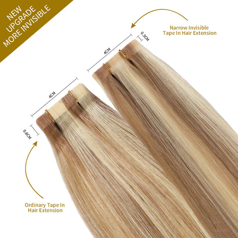 Narrow Invisible Tape In Hair Extension Remy Human Hair 24Pcs (#P18/613)