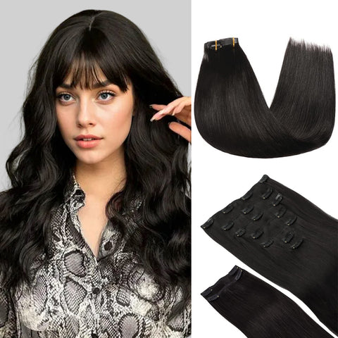 Clip In Hair Extensions Human Hair 9Pcs 20 Clips Invisible Natural Remy Human Hair (#1B Natural Black)