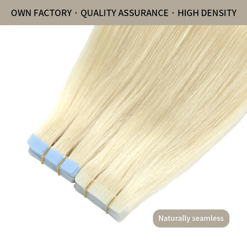 Seamless Injected Hand-Tied Invisible Tape In Hair Extension 20Pcs Virgin Human Hair (#60 Platinum Blonde)